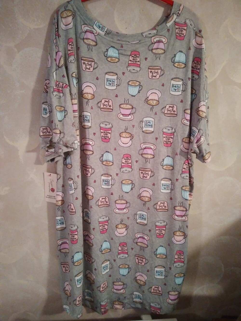 Secret Treasures Grey Women's Nightgown with Pink & Blue Drink Print - Picture 2 of 5